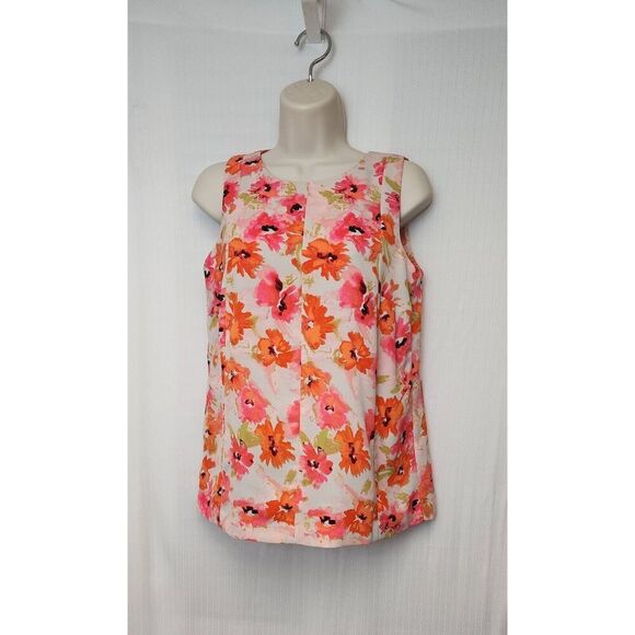 ANN TAYLOR LOFT Bright Floral Blouse Top XXS Sleeveless Poppy Keyhole Close - Picture 5 of 7